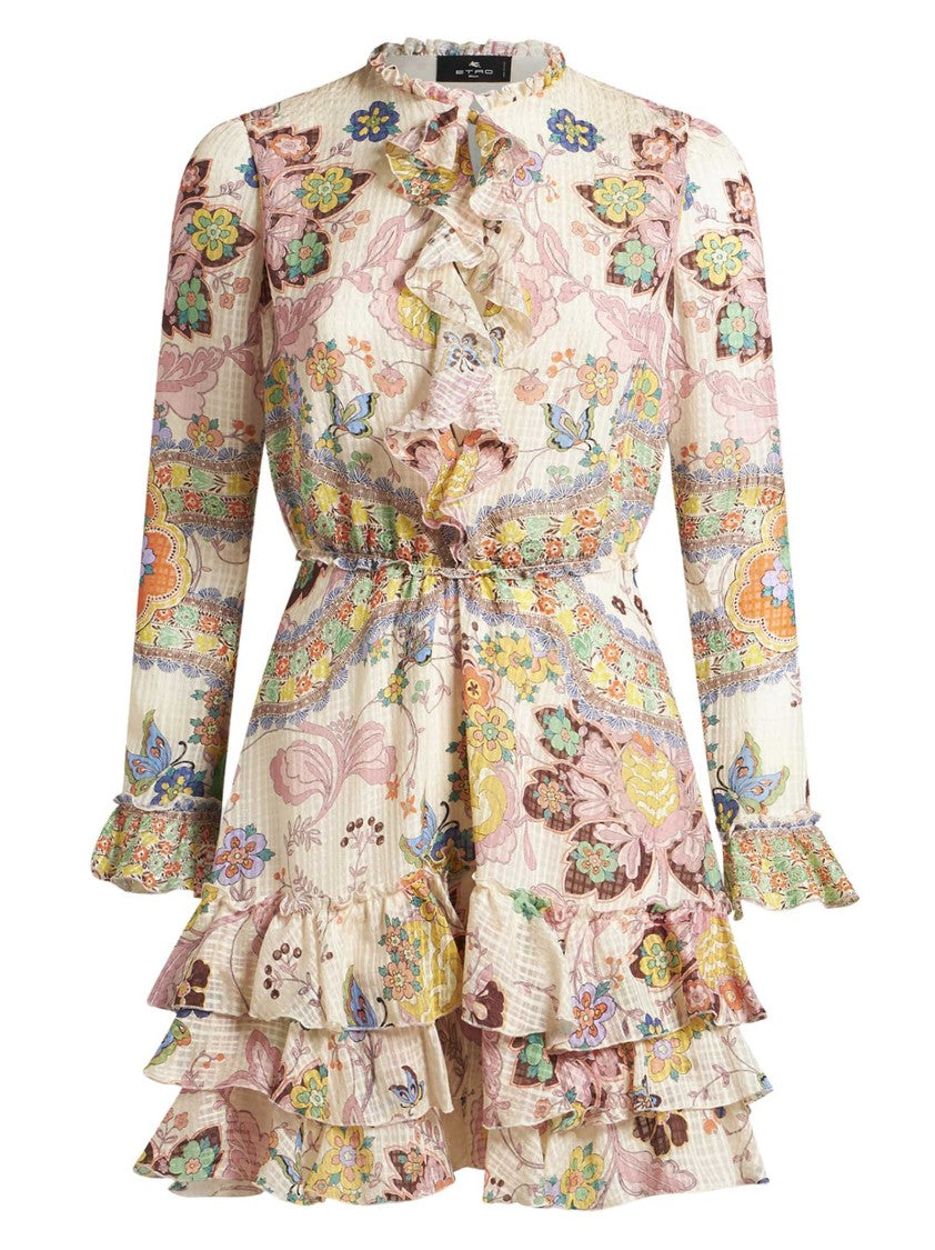 Etro Checked Silk Minidress With Floral