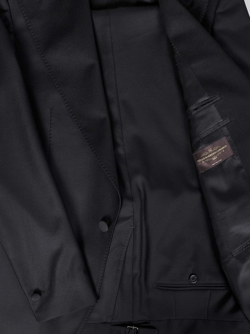 Franzese Collection Tailored Black Tuxedo Suit With Double-Breasted Design