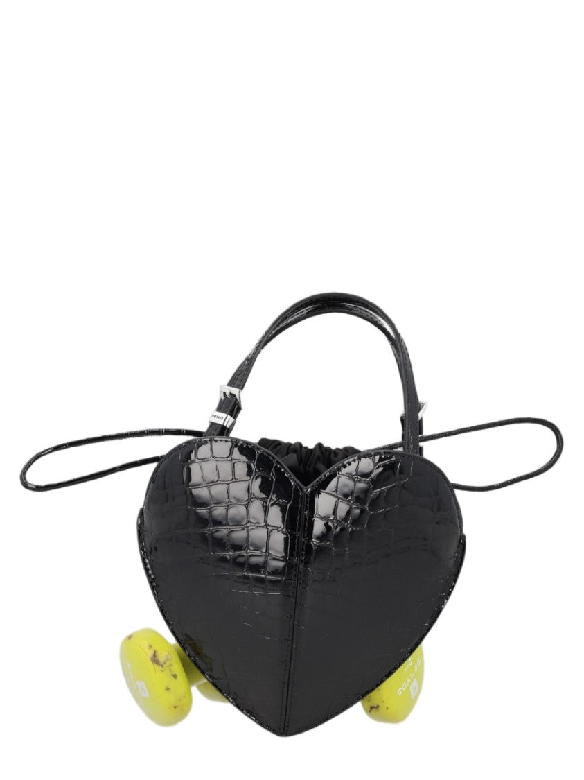 Rotate Heart-Shaped Shoulder Bag In Glossy Black Leather