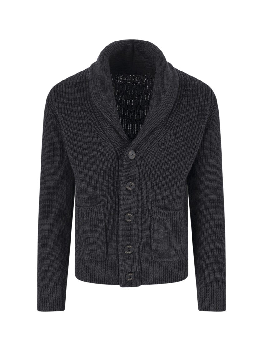 Drumohr Merino Wool Cardigan With Shawl Collar And Ribbed Details