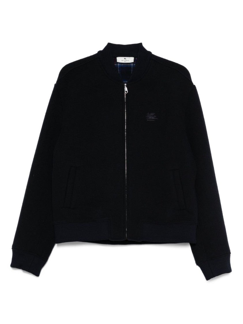 Etro Blue Bomber Jacket With Subtle Logo Embroidery
