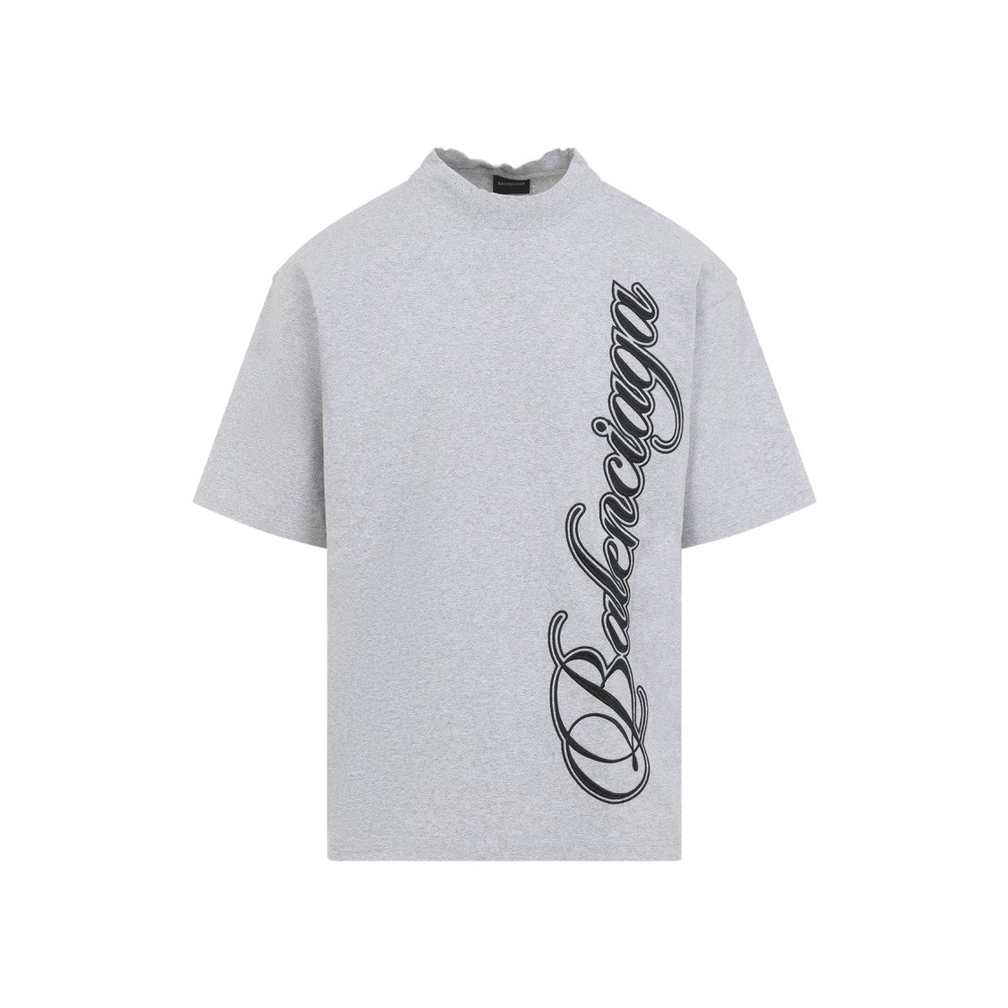 Balenciaga High-Neck Short-Sleeved T-Shirt With Vertical Script Graphic