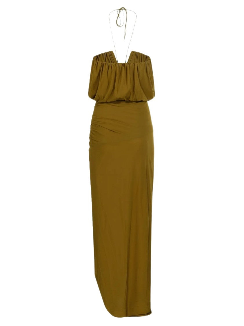 Amazuin Maxi Dress With Draped Bodice And High Slit