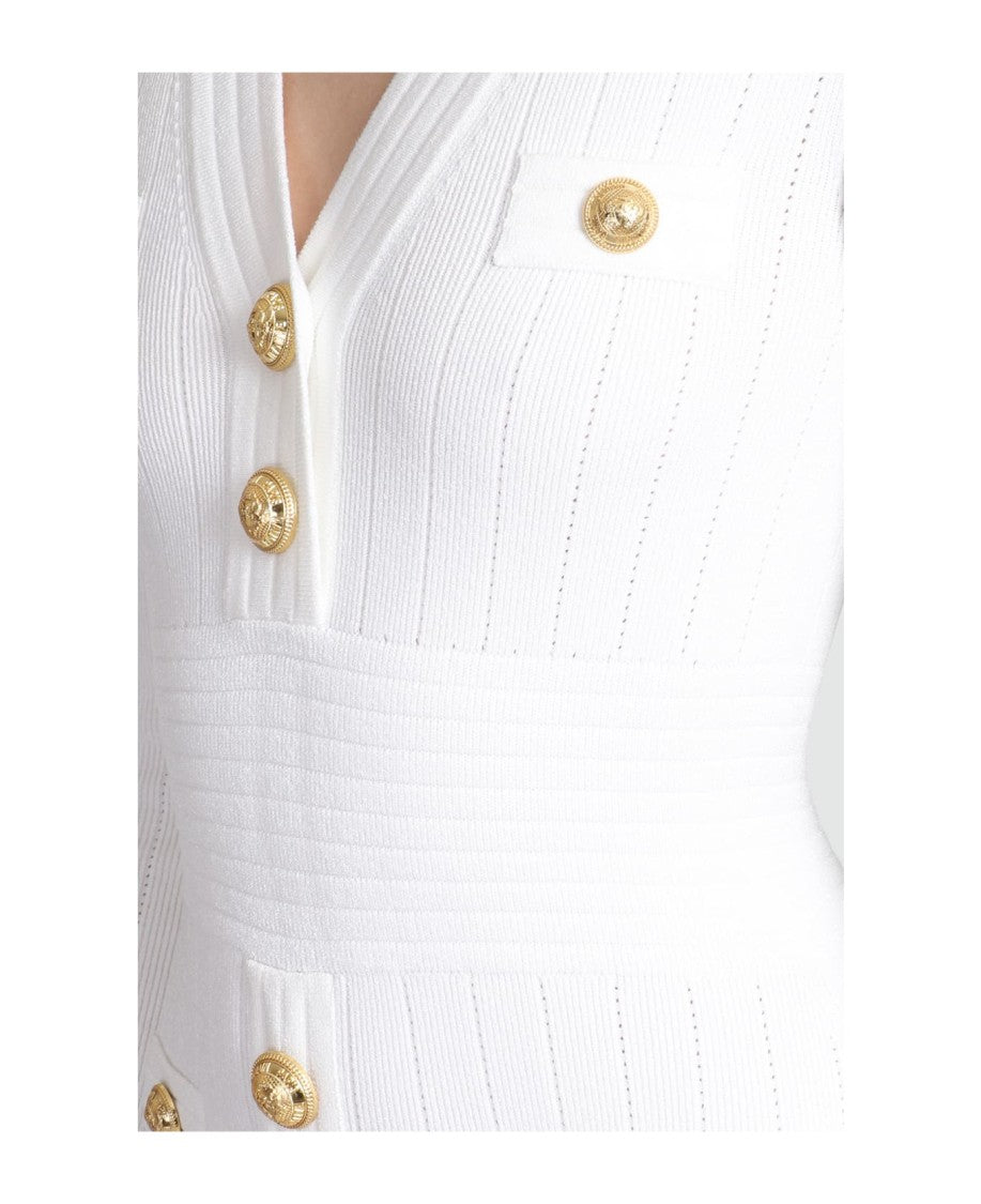 Balmain Button-Embellished Ribbed-Knit Minidress