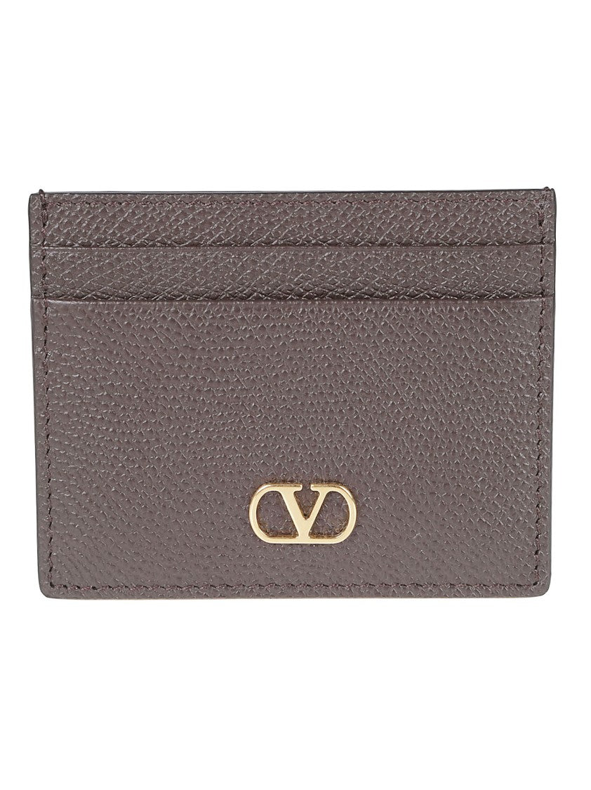 Valentino Garavani Brown Leather V-Logo Flat Wallet