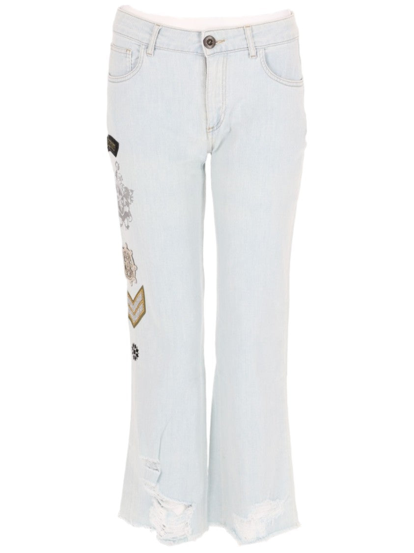 Mr & Mrs Italy Light-Wash Flare Patch Jeans