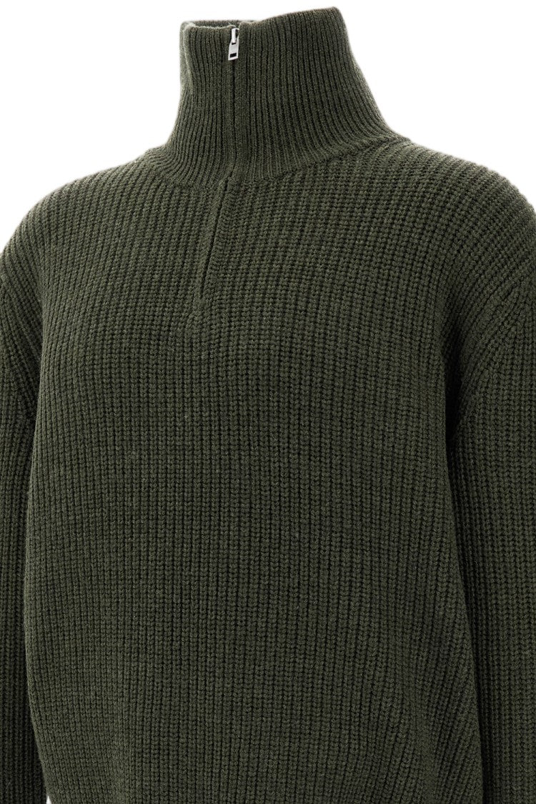 A.P.C. Green Daniel Funnel Neck Zip Wool Sweater