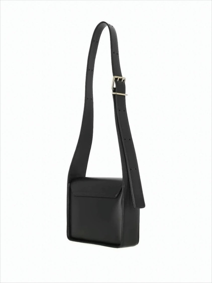Jil Sander Structured Black Leather Crossbody Bag With Gold-Tone Accents