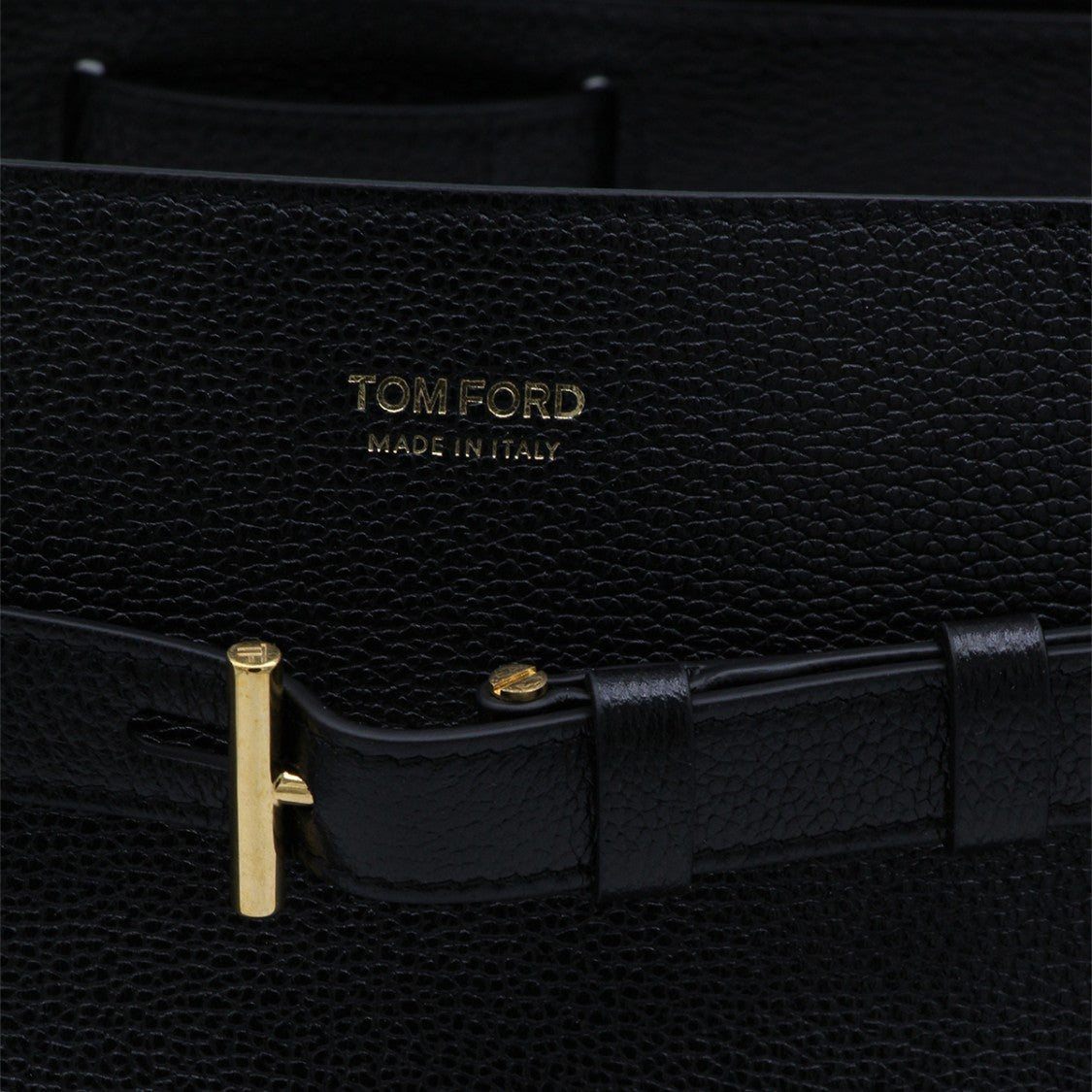 Tom Ford Structured Black Tote Bag With Gold-Tone Buckle Detail
