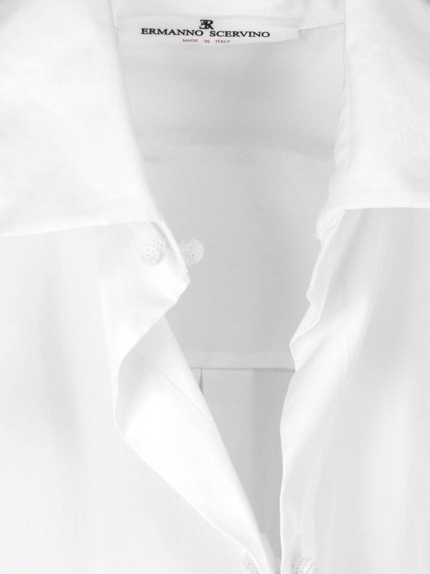 Ermanno Scervino White Intricate Lace Detail Cotton Blouse