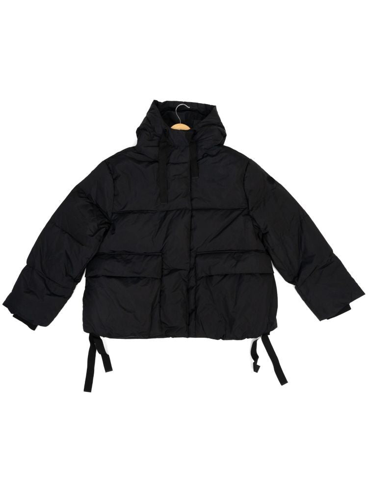 Sergio Moretti Cropped Black Puffer Jacket With Adjustable Drawstrings And Side Ties