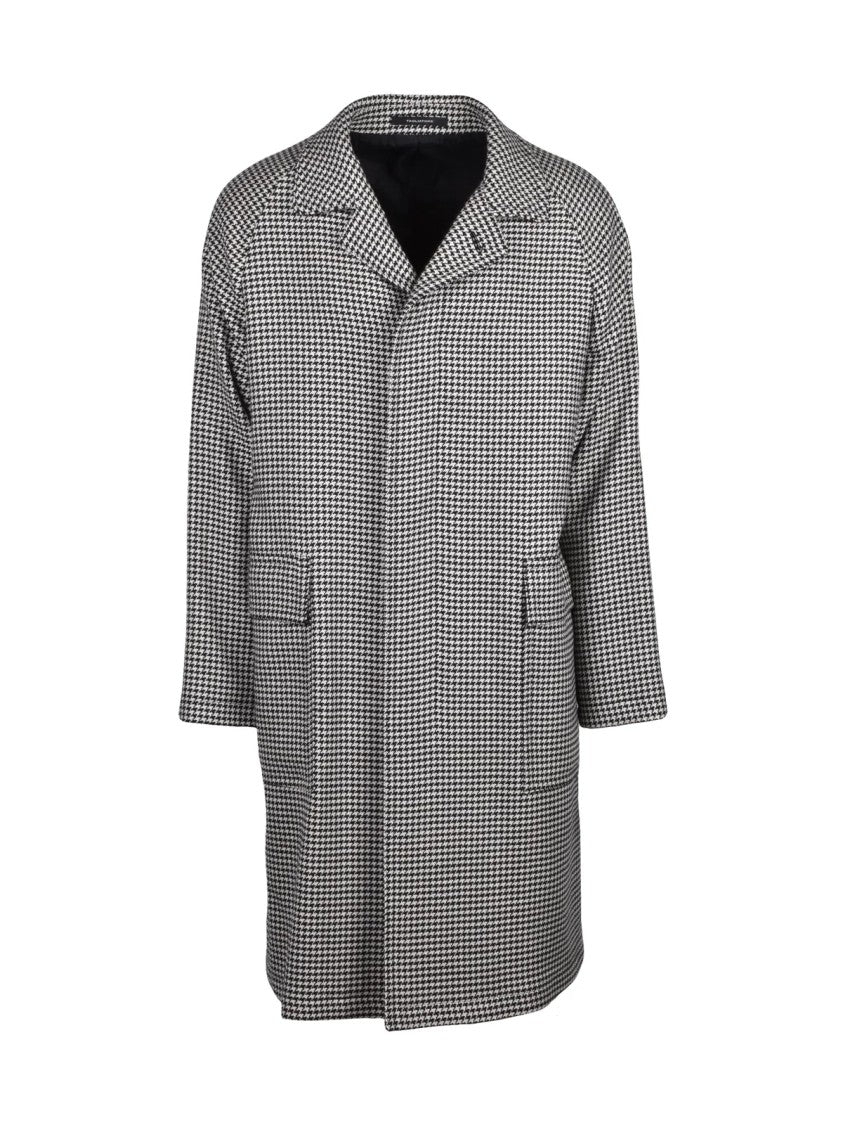 Tagliatore White/Black Tailored Houndstooth Virgin Wool Coat