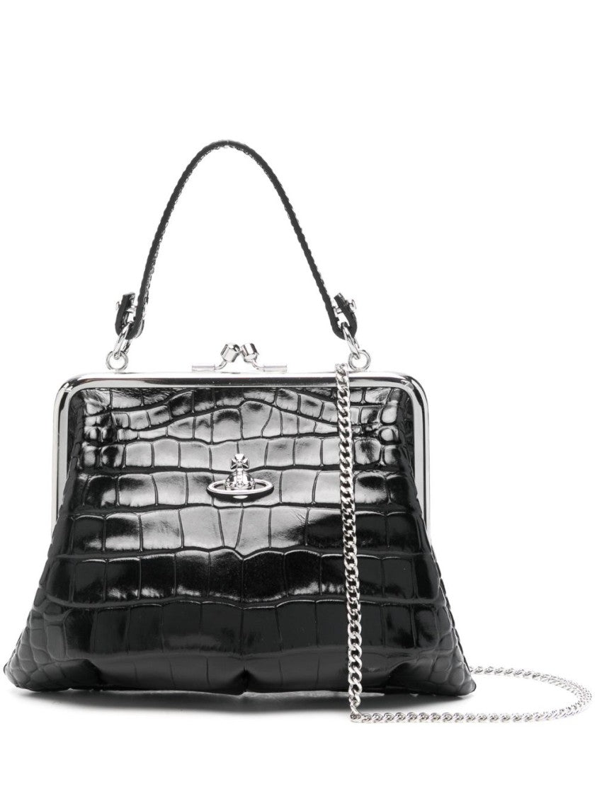 Vivienne Westwood Black Glossy Crocodile-Embossed Chain Wallet