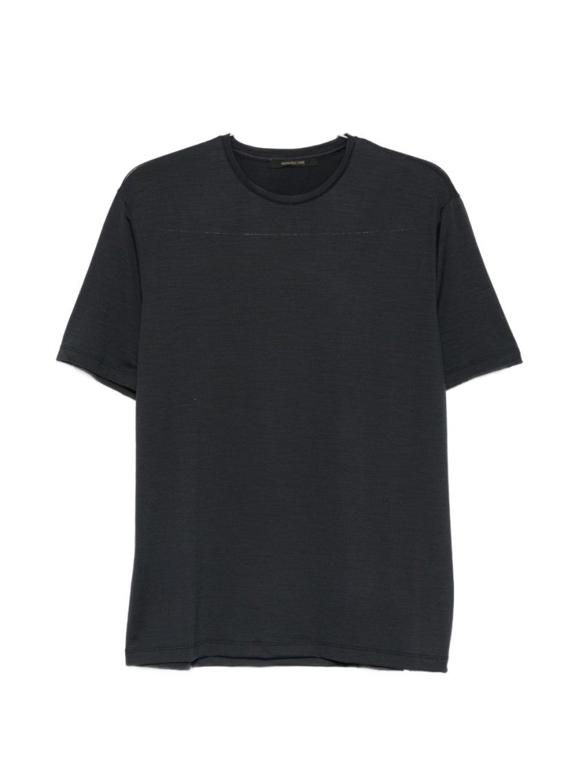 Montecore Petrol Blue Slub Texture T-Shirt With Minimalist Design