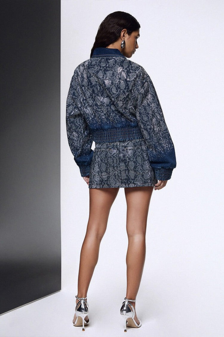 Liu Jo X Capsule 1 Elodie Blue Snake-Print Studded Denim Mini Skirt