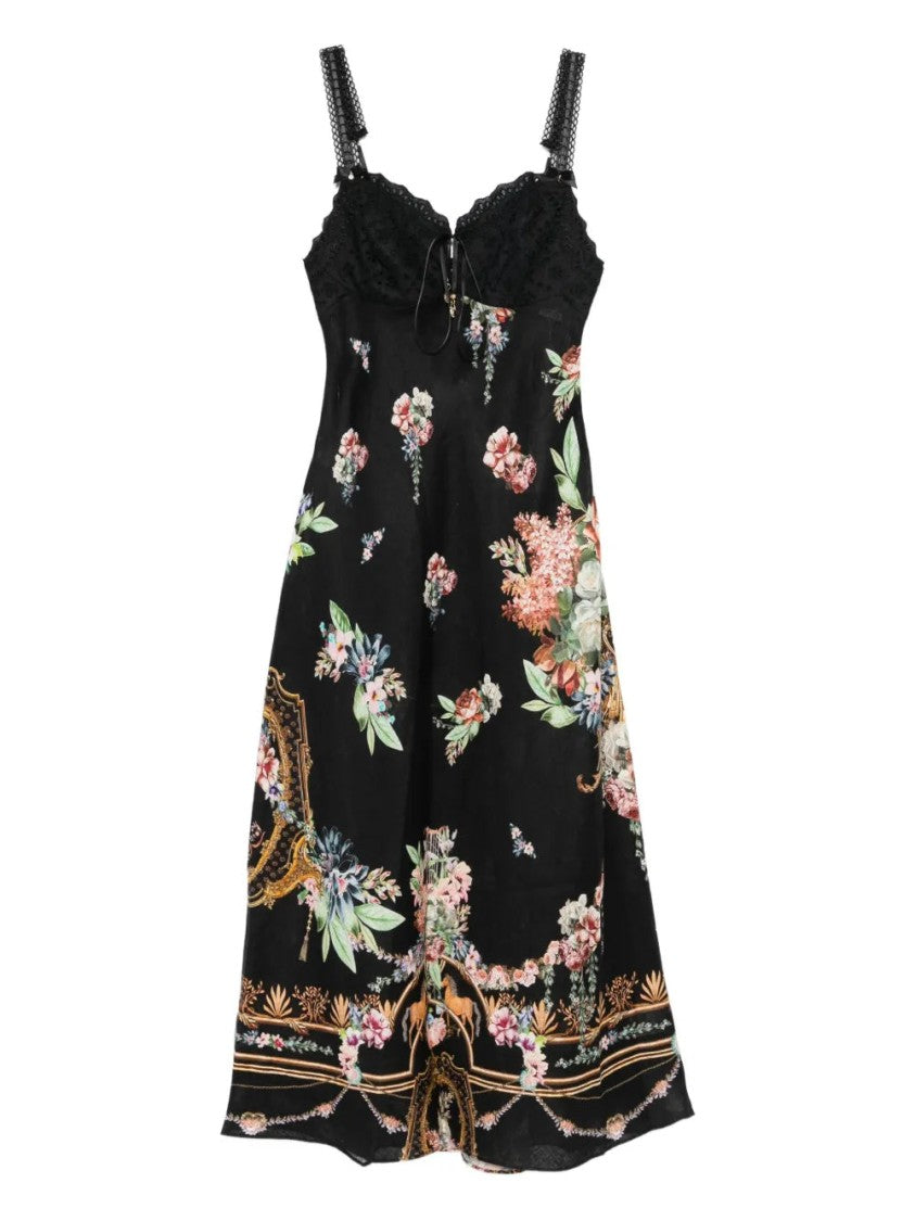 Camilla Lace-Trimmed Floral-Print Midi Dress