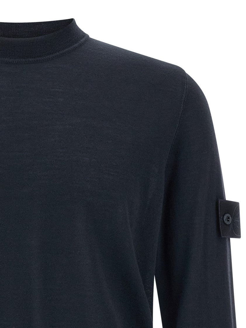 Stone Island Fine-Knit Wool Crew-Neck Sweater With Side Logo Badge