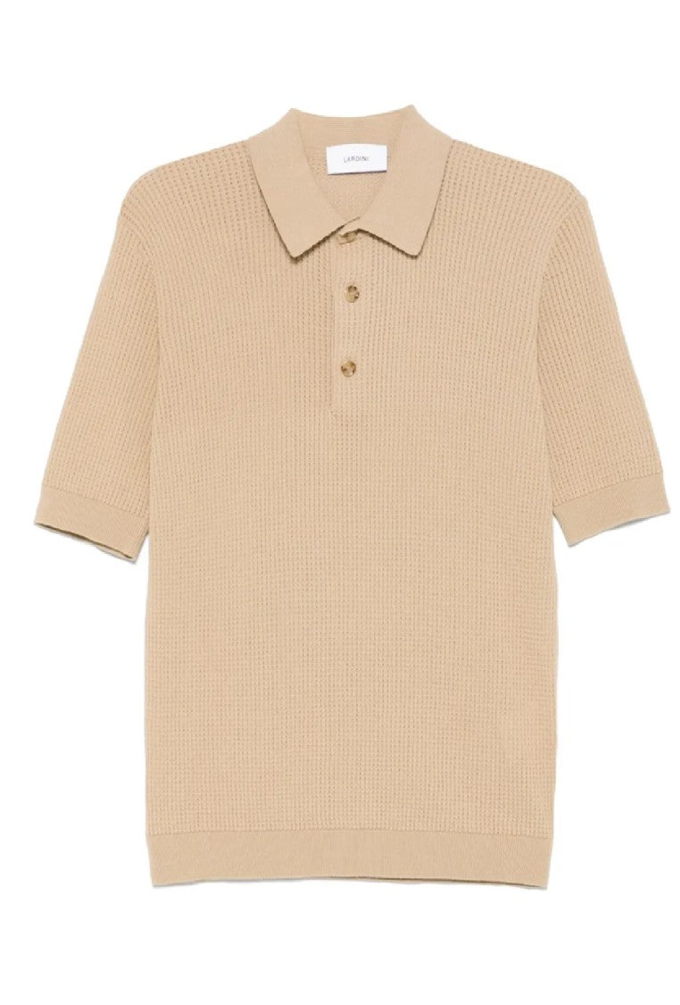 Lardini Textured Knit Cotton Polo Shirt With Classic Collar And Button Placket