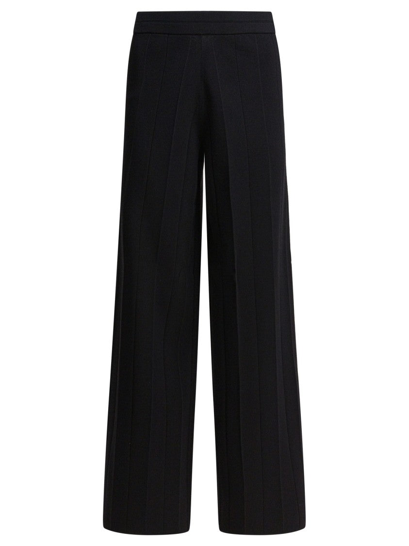 Max Mara Black Wide-Leg Trousers With Vertical Ribbing