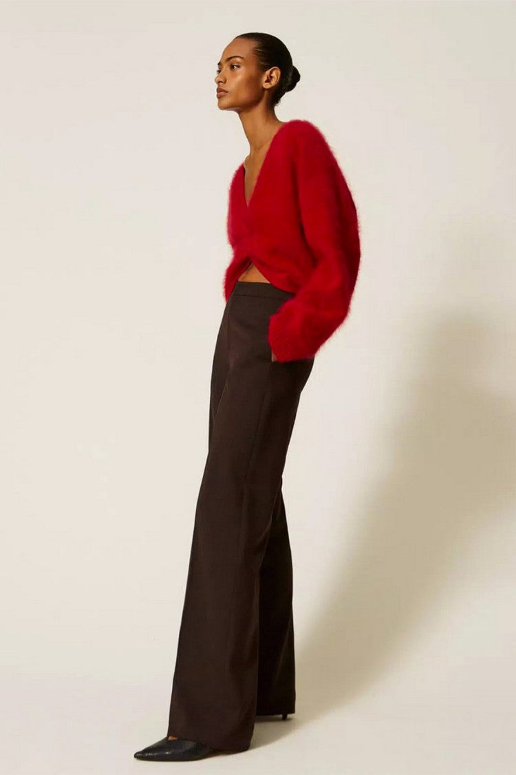 Twin-Set Dark Brown Wide-Leg Polyester-Blend Pants