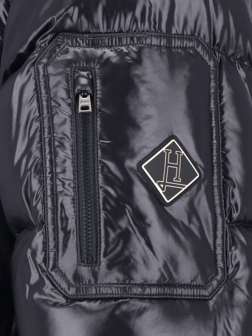 Herno Padded Black Jacket With Hood And Zip Closure