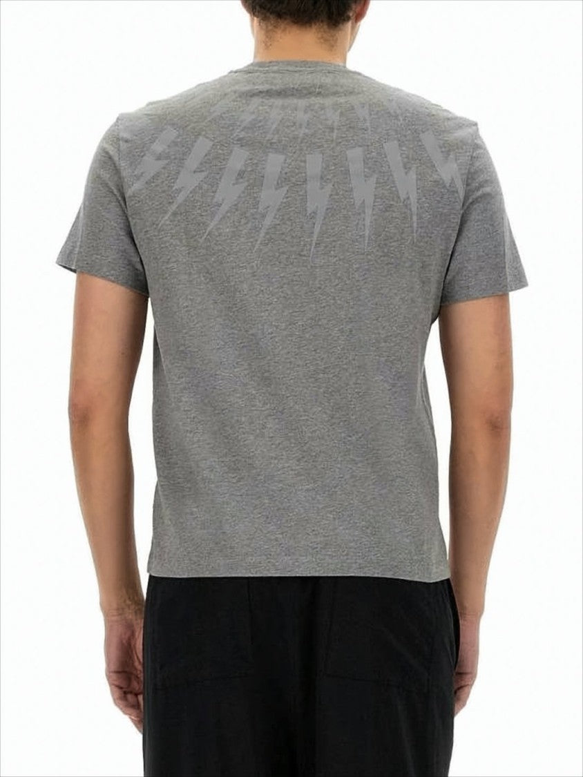 Neil Barrett Short-Sleeve Grey T-Shirt With Lightning Bolt Motif