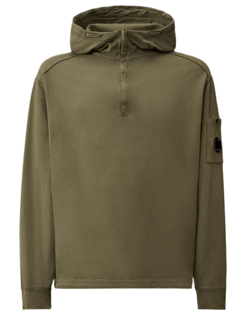 C.P. Company Half-Zip Fleece Sweater With Adjustable Hood And Iconic Lens Detail