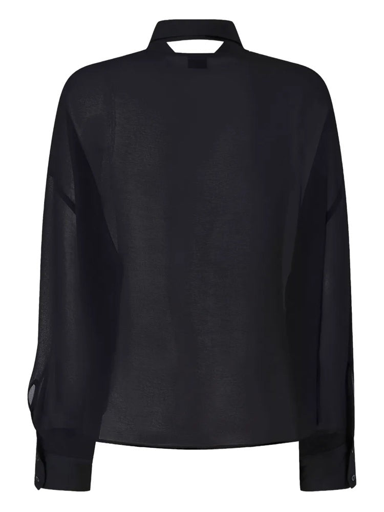 Pinko Black Marquilla Long Sleeve Classic Collar Bib Polyester Shirt