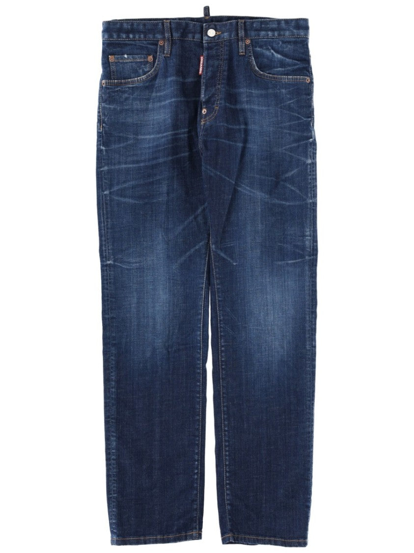 Dsquared2 Subtly Faded Dark Blue Cotton Jeans