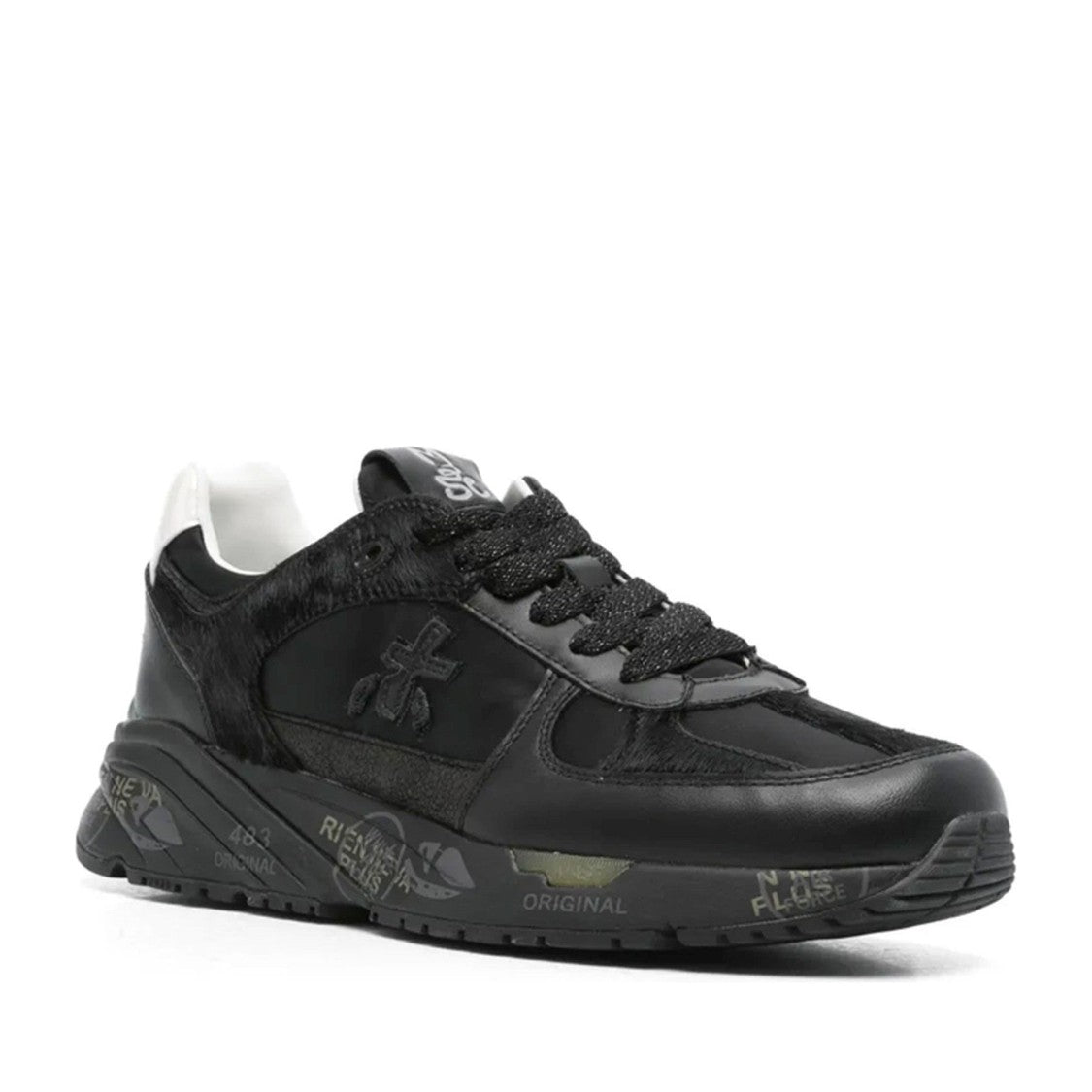 Premiata Black Mased Leather Graphic Sole Sneakers