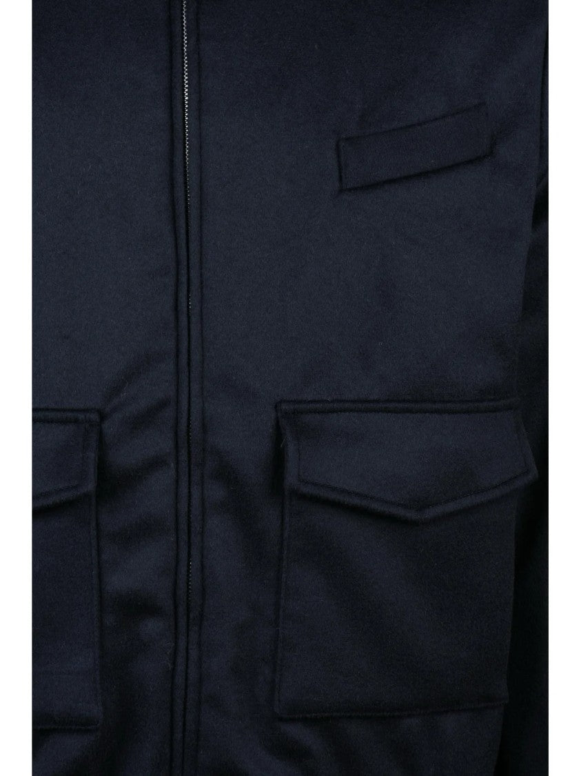 Luigi Borrelli Napoli Blue Cashmere-Blend Aviator Jacket