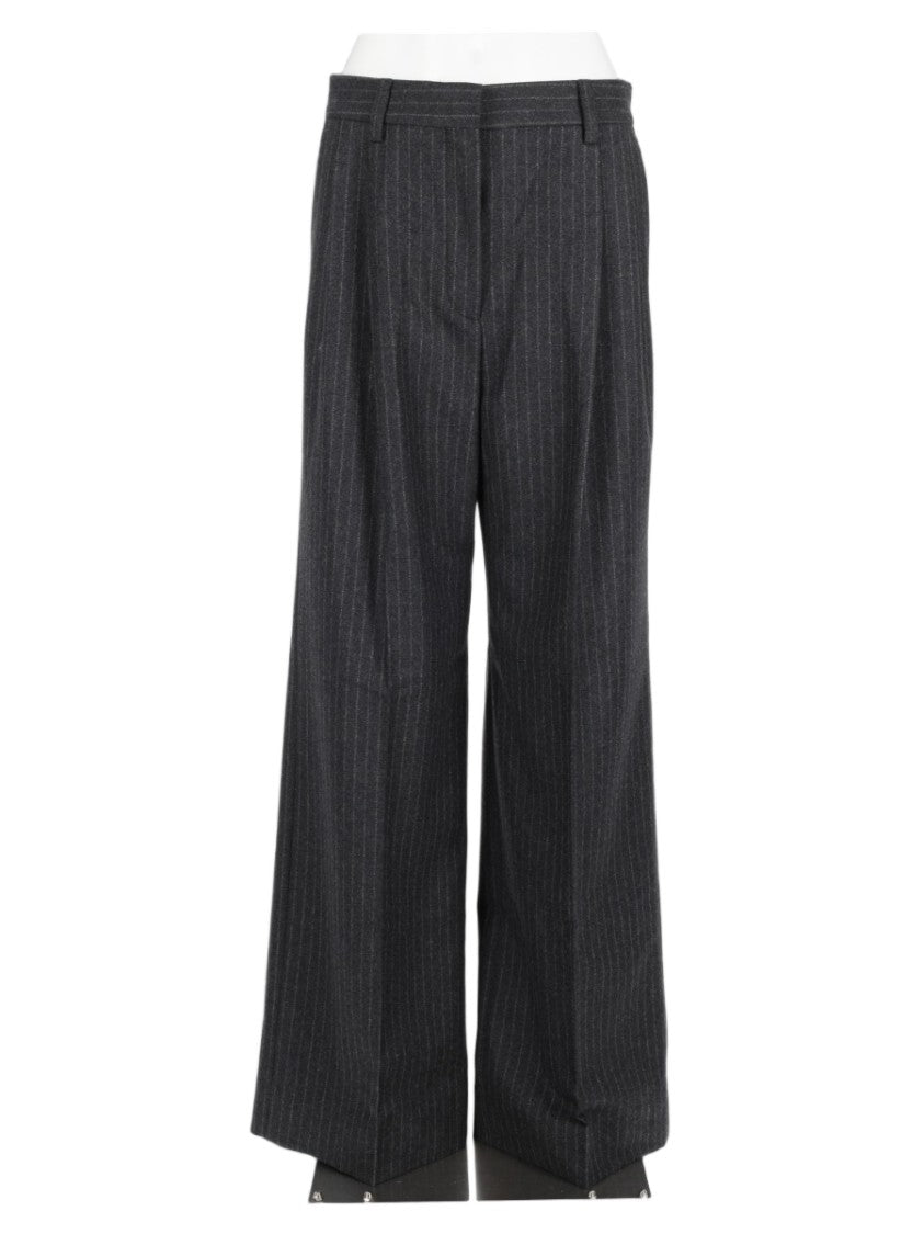 Filippa K Grey Pinstripe Tailored-Waist Wool-Blend Wide-Leg Pants