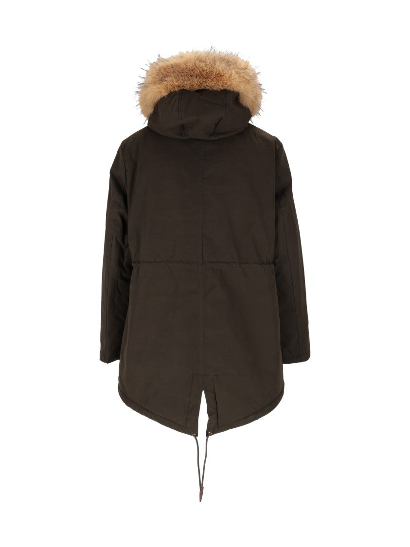 Mc2 Saint Barth Brenna Military Synthetic Fur Trim Waxed Cotton Parka