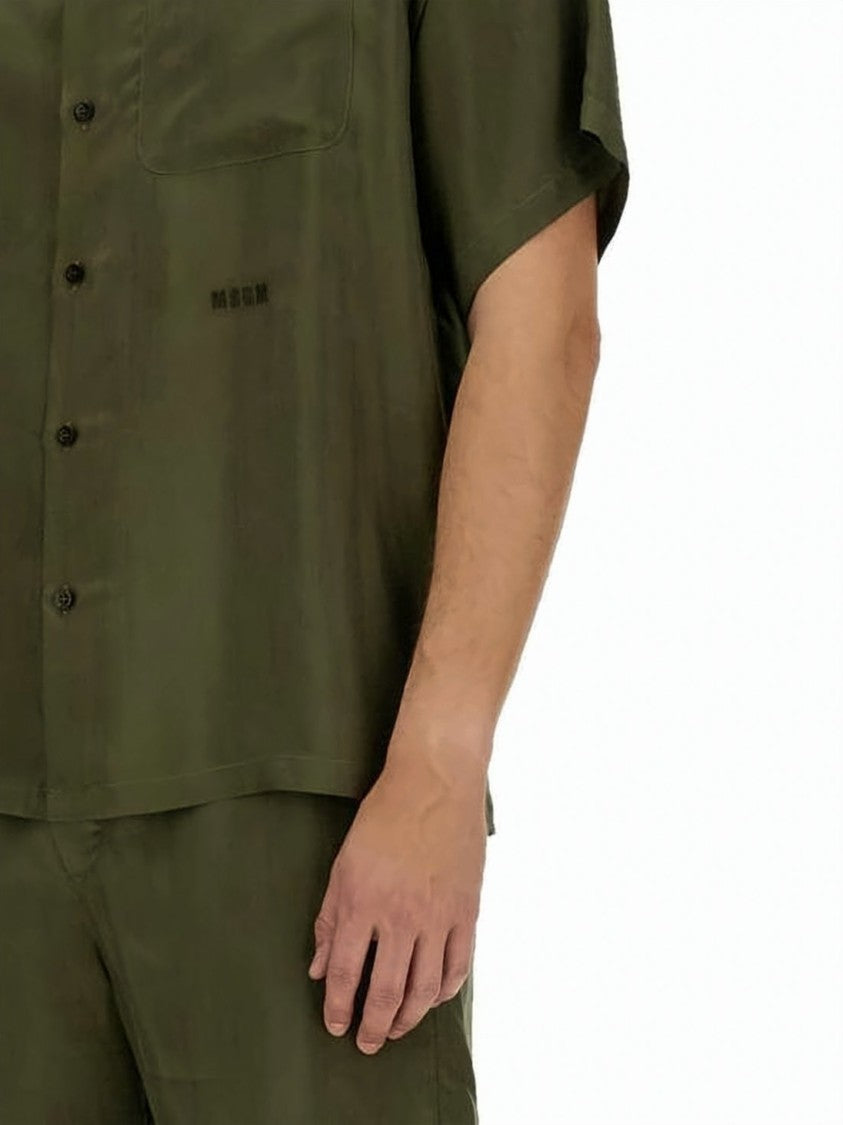 Msgm Relaxed-Fit Short Sleeve Shirt With Camp Collar In Deep Olive Green