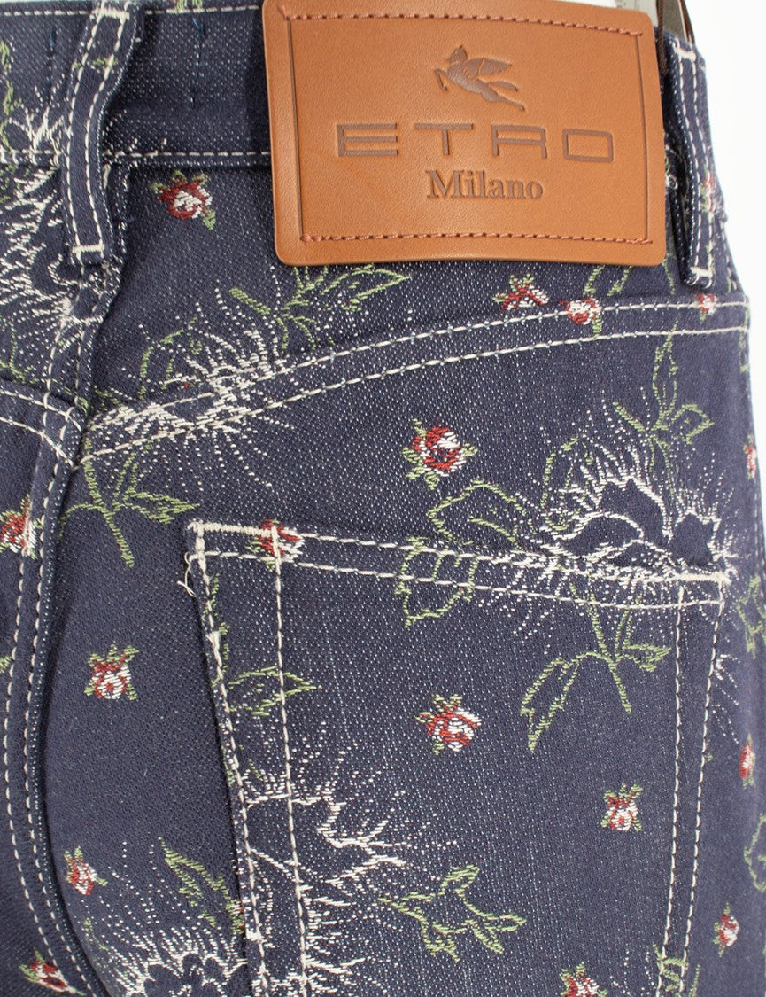 Etro Denim Jeans With Floral Design