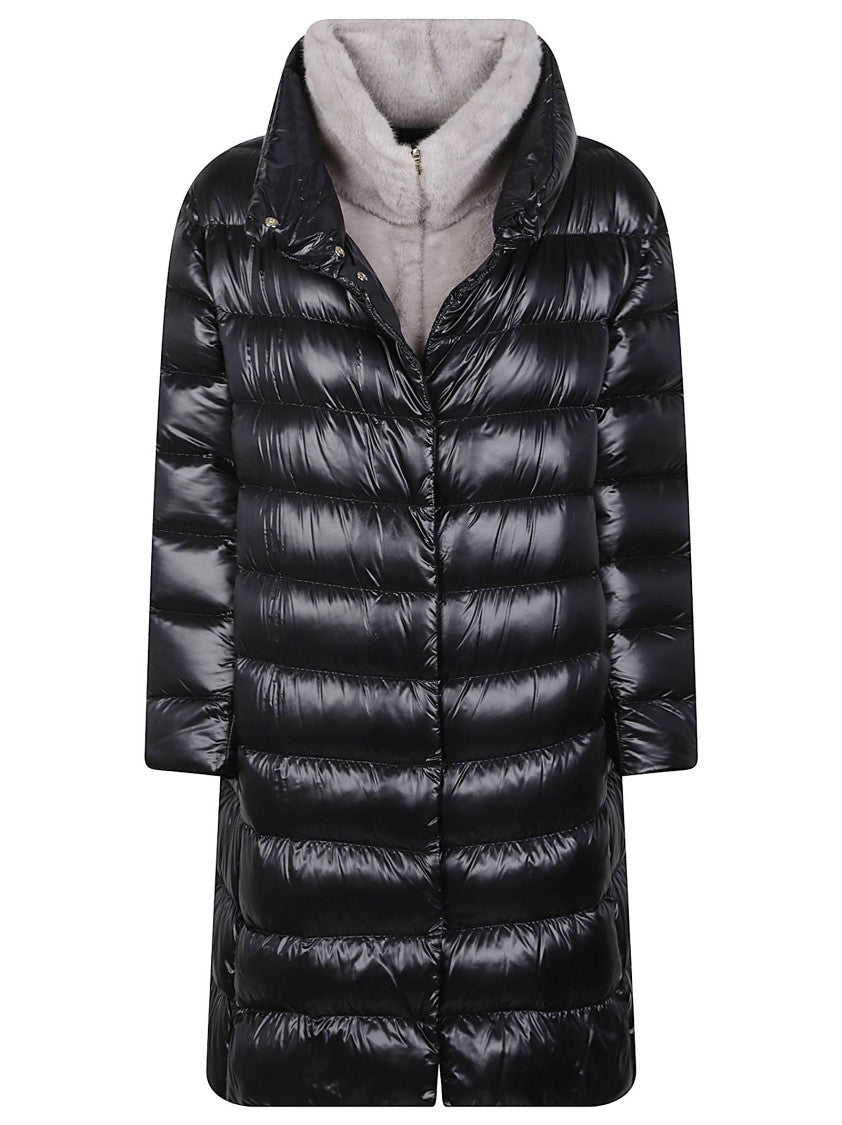 Herno Glossy Quilted Plush Lined Long Down Jacket