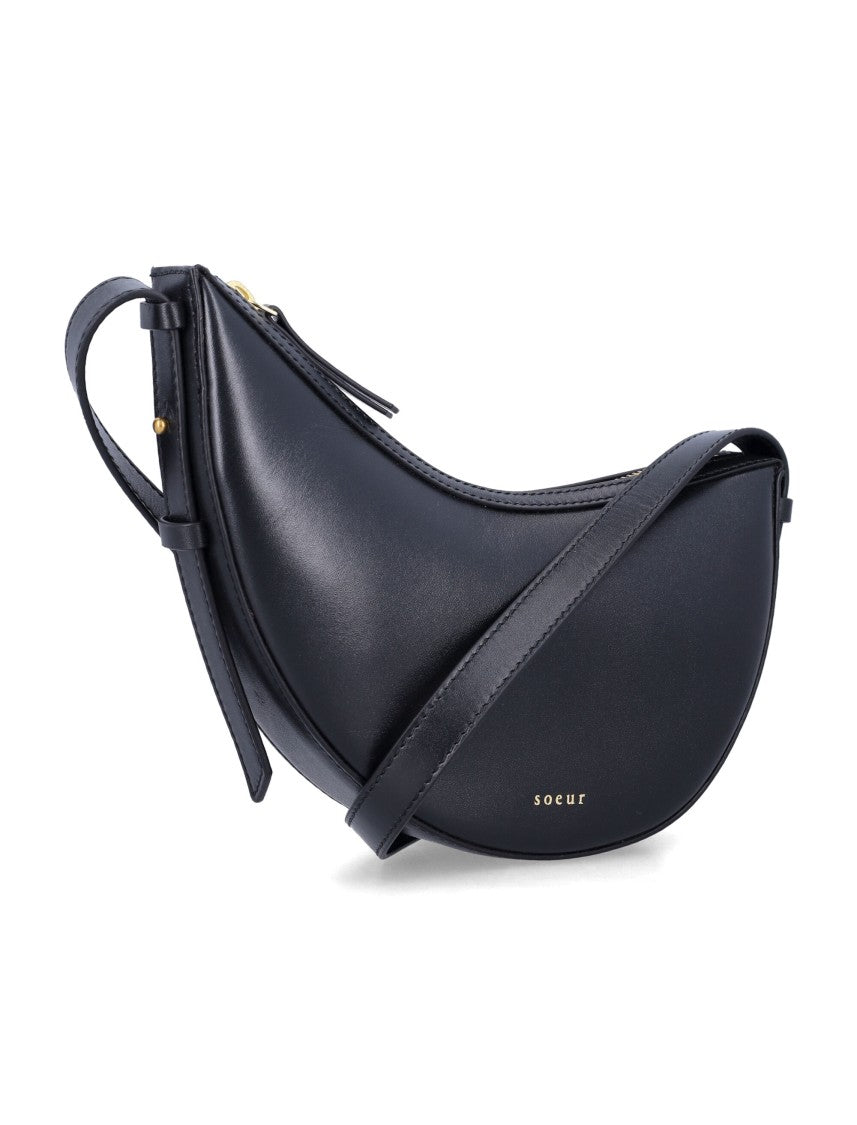 Soeur Contemporary Crescent-Shaped Black Leather Shoulder Bag