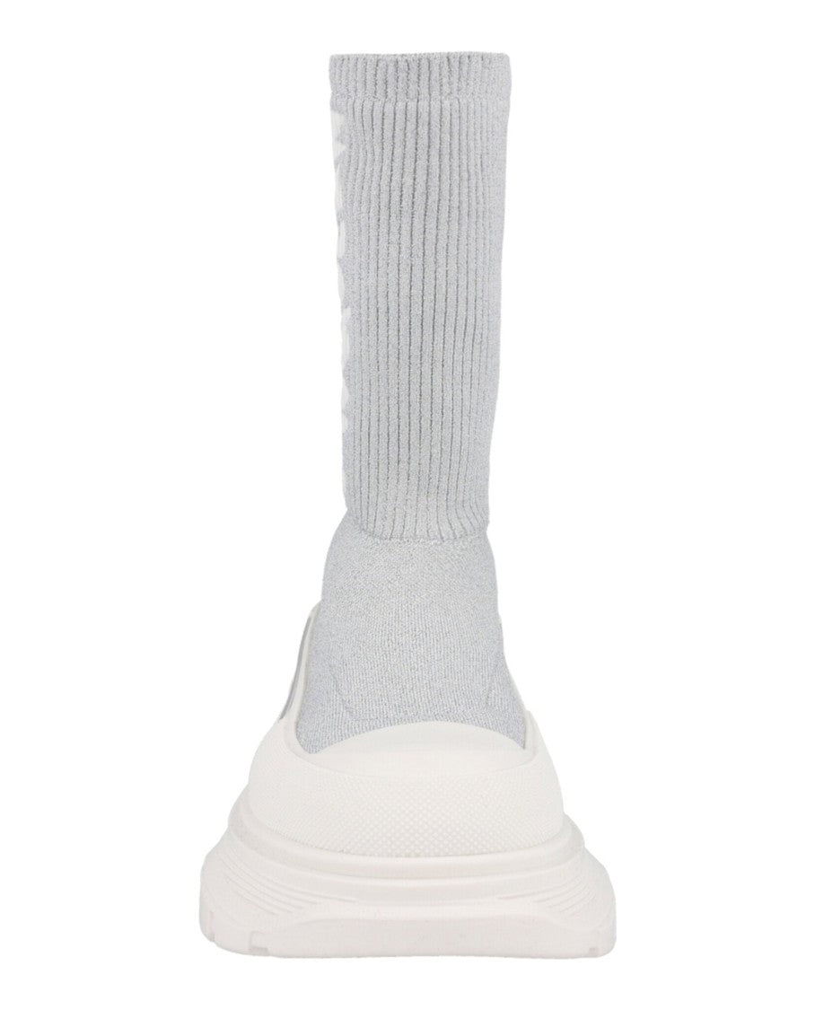 Alexander Mcqueen Ribbed Sock-Style Mid-Calf Boots With Chunky Block Heel