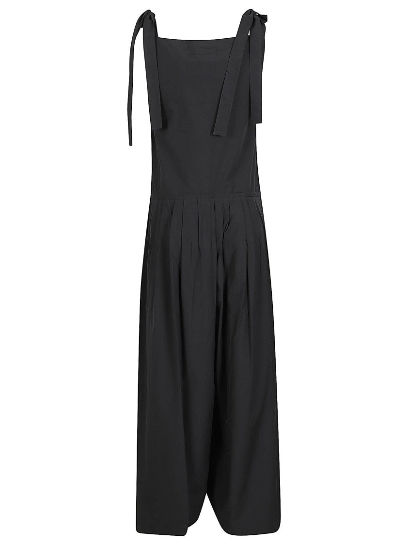 Max Mara Sleeveless Black Dress With Tie Straps And Pleated Skirt