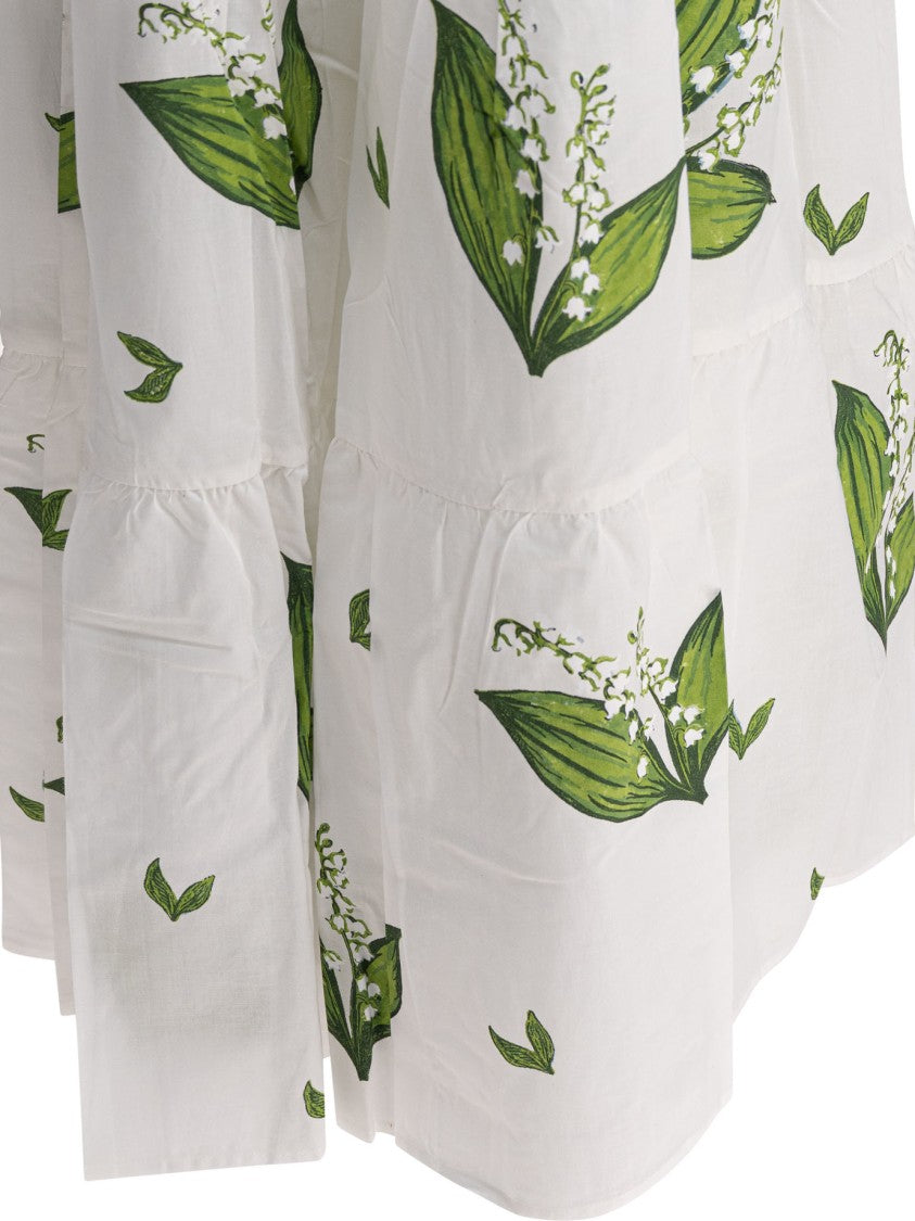 Tallulah Tiered White Skirt With Botanical Print