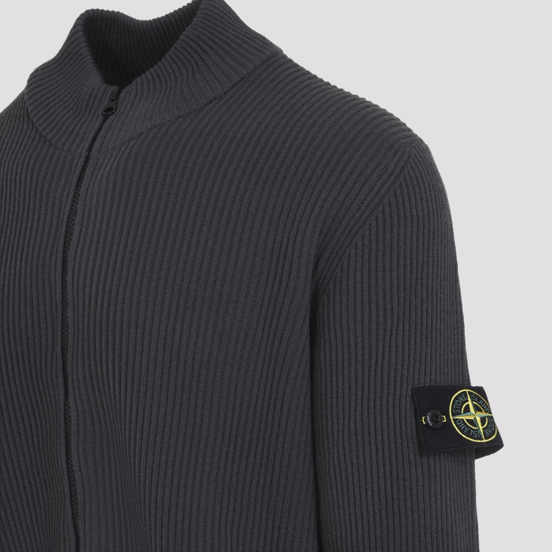 Stone Island Ribbed Zip-Up Sweater With High Collar