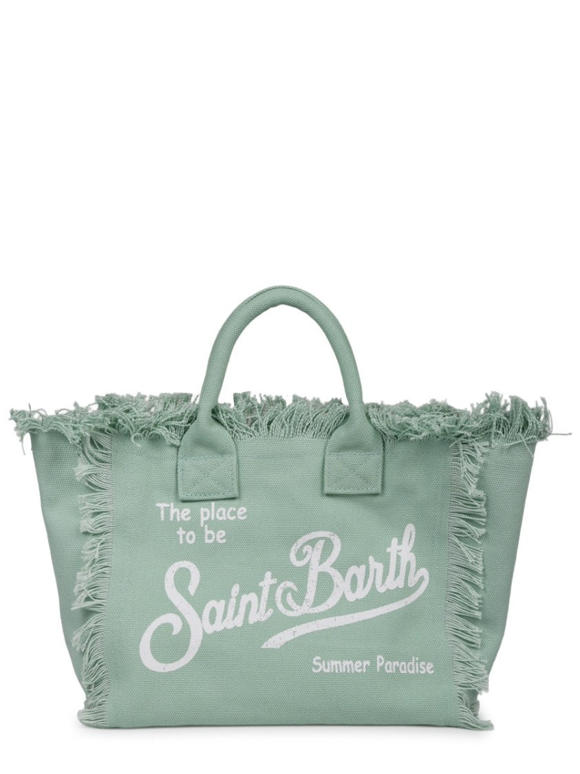 Mc2 Saint Barth Rectangular Green Cotton Handbag With Fringed Edges And Versatile Strap