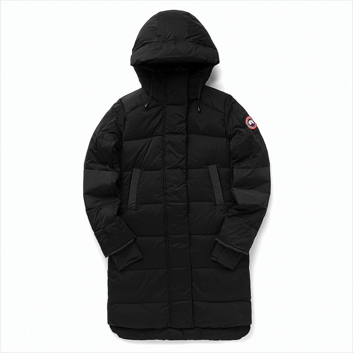 Canada Goose Quilted Long Black Down Coat With Adjustable Hood