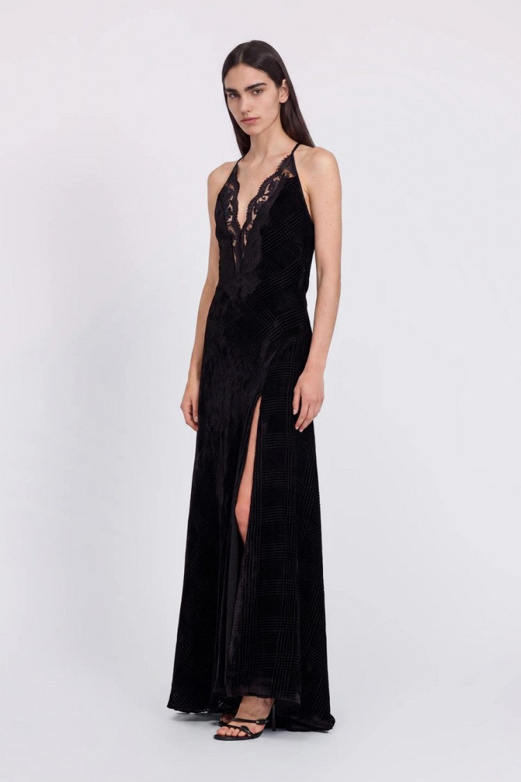 Ermanno Black Lace-Trim Viscose-Blend Maxi Dress