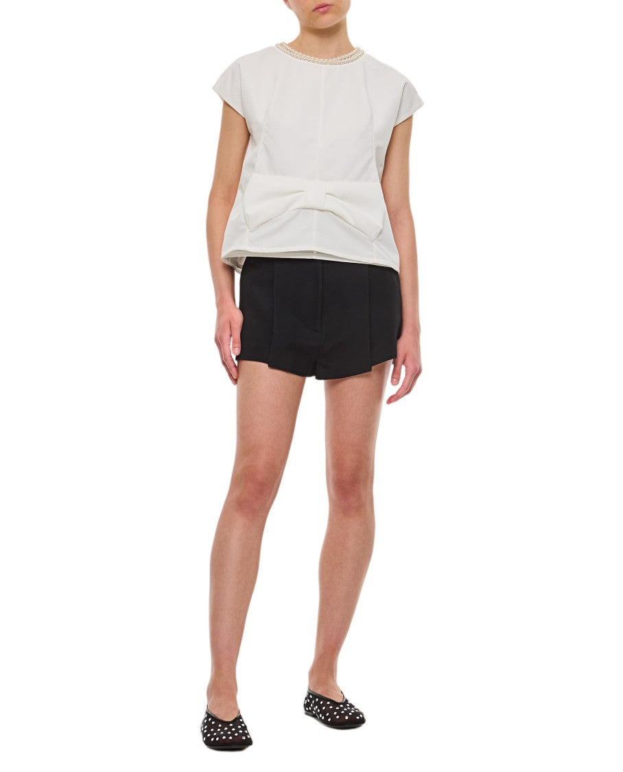 Junya Watanabe Textured Blouse With Pearl Jewel Neckline And Cape Sleeves