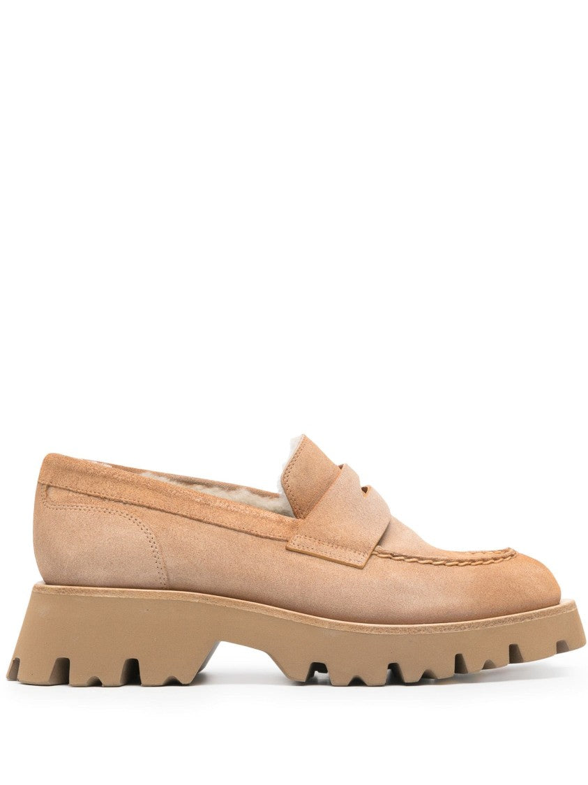Santoni Beige Leather Loafers With Comfort-Focused Design And Elegant Detail