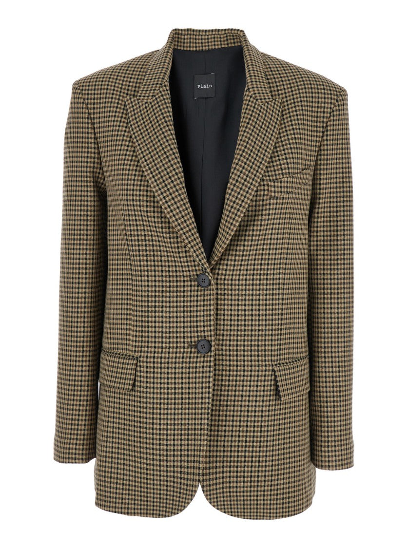 Plain Check Pattern Tailored Blazer With Notched Lapel
