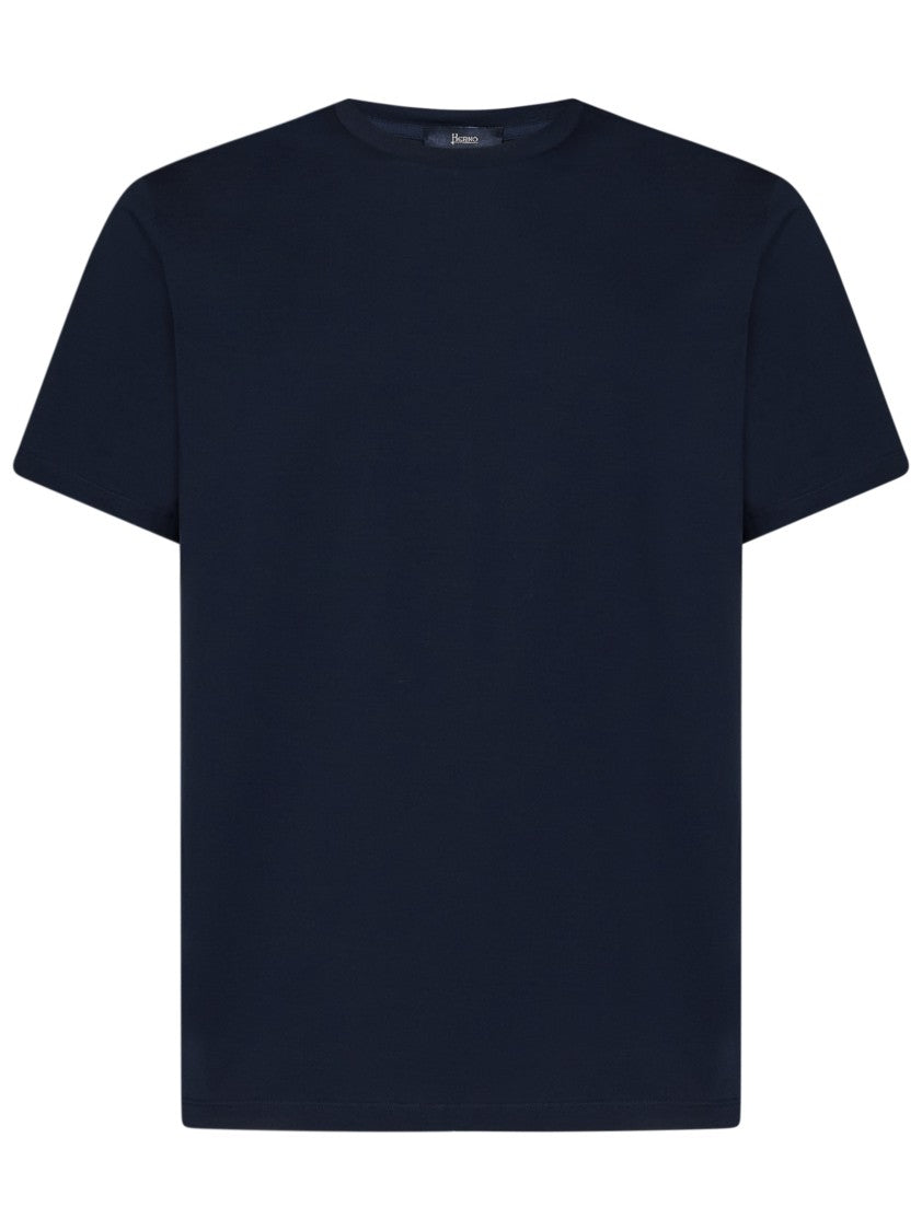 Herno Classic Blue Crewneck T-Shirt With Logo Plate