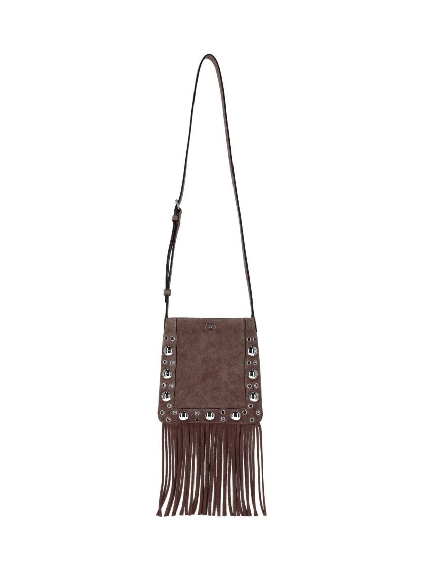 Valentino Garavani Small Dark Brown Suede Shoulder Bag
