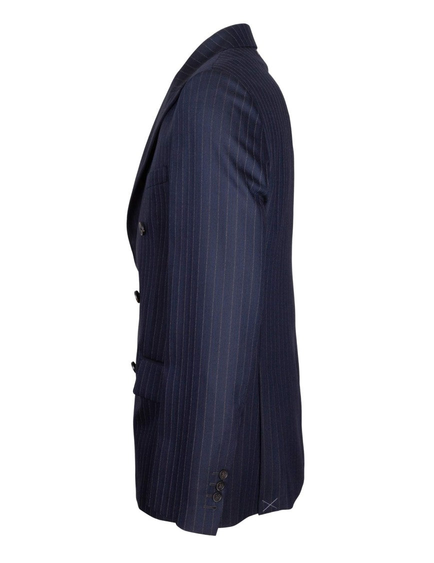 Golden Goose Blue Journey Double-Breasted Pinstriped Wool Jacket